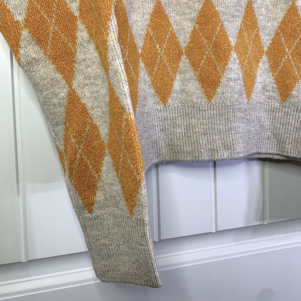 Kaily K Argyle Mustard Yellow Pullover V-neck Sweater Size Large - Picture 5 of 7